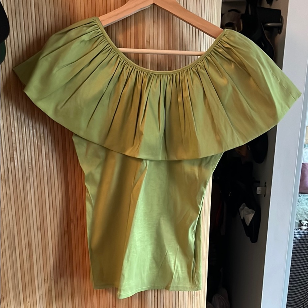 Maryam Nassir Zadeh Green Ruffled Off-the-Shoulder Blouse